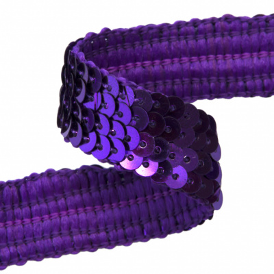 Тесьма с пайетками 12, шир. 20 мм/уп. 25+/-1 м, цвет фиолет - купить в Элисте. Цена: 778.19 руб.