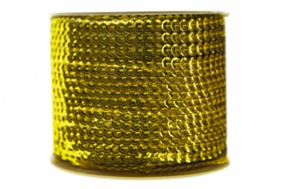 Пайетки "ОмТекс" на нитях, SILVER-BASE, 6 мм С / упак.73+/-1м, цв. 7 - св.золото - купить в Элисте. Цена: 468.37 руб.