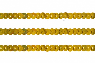 Пайетки "ОмТекс" на нитях, SILVER SHINING, 6 мм F / упак.91+/-1м, цв. 48 - золото - купить в Элисте. Цена: 356.19 руб.