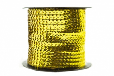 Пайетки "ОмТекс" на нитях, SILVER-BASE, 6 мм С / упак.73+/-1м, цв. А-1 - т.золото - купить в Элисте. Цена: 468.37 руб.