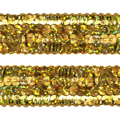 Тесьма с пайетками D16, шир. 20 мм/уп. 25+/-1 м, цвет золото - купить в Элисте. Цена: 778.19 руб.